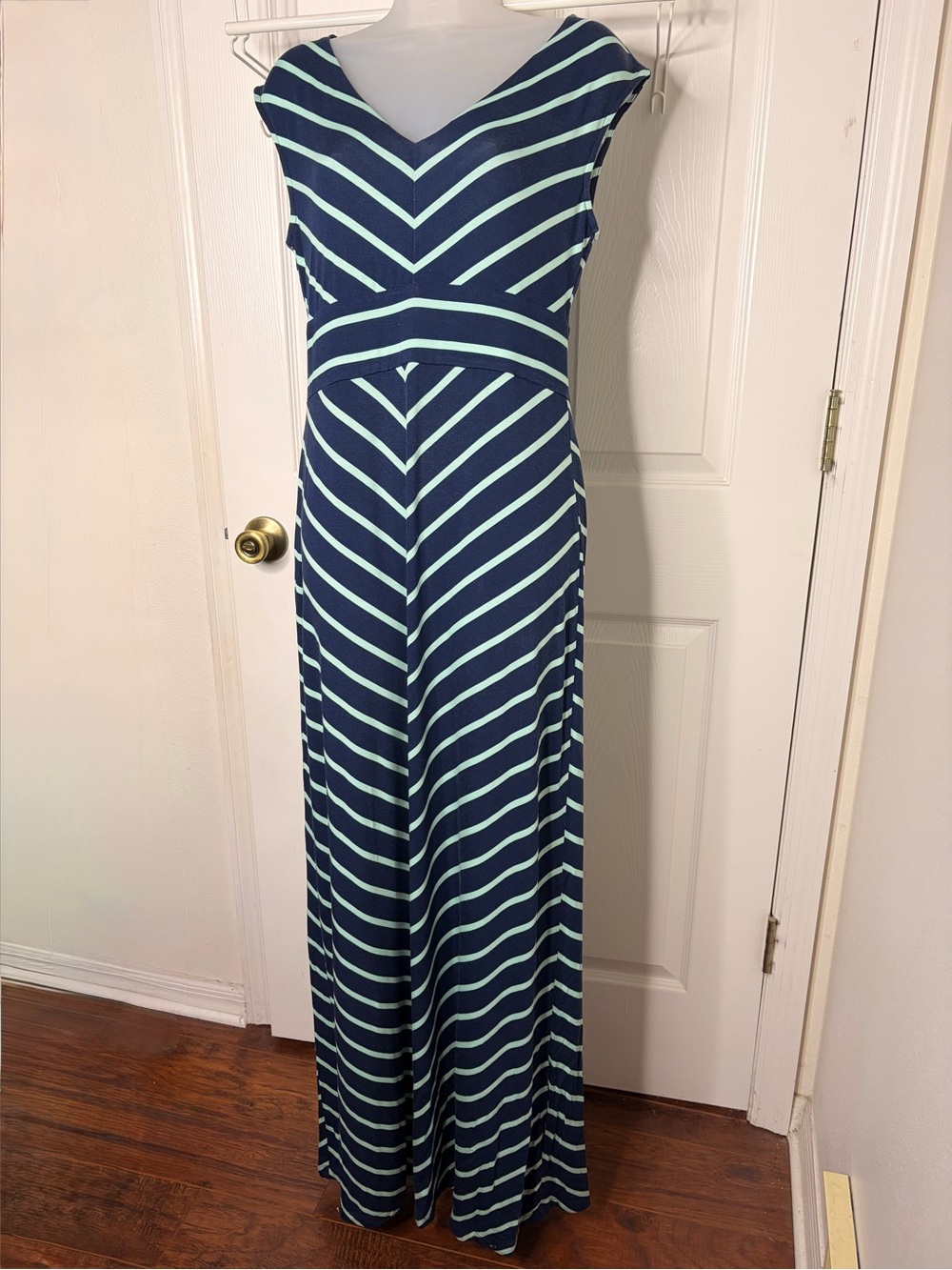 Apt. 9 Navy and Mint Striped Sleeveless Maxi Dress